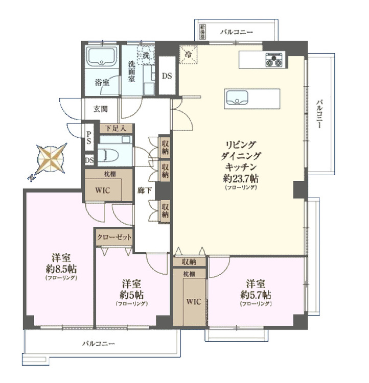 その他 3LDK、専有面積104.76m2、バルコニー面積9.78m2