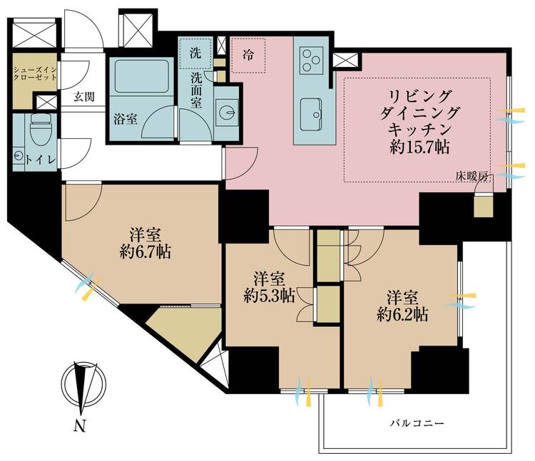 その他 3LDK、専有面積76.72m2、バルコニー面積9.43m2