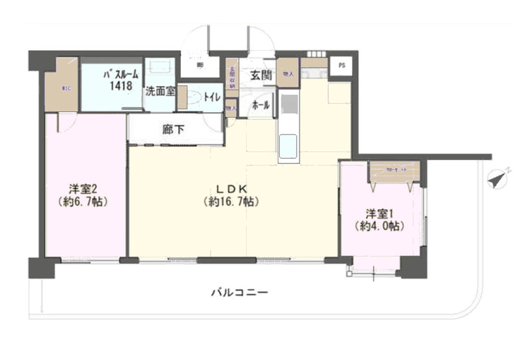 その他 2LDK、専有面積67.75m2、バルコニー面積25.52m2