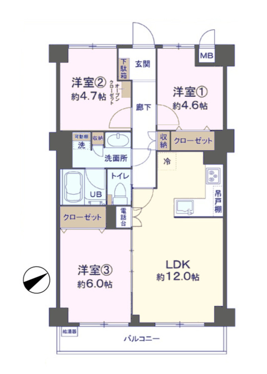 その他 3LDK、専有面積66.15m2、バルコニー面積6.3m2