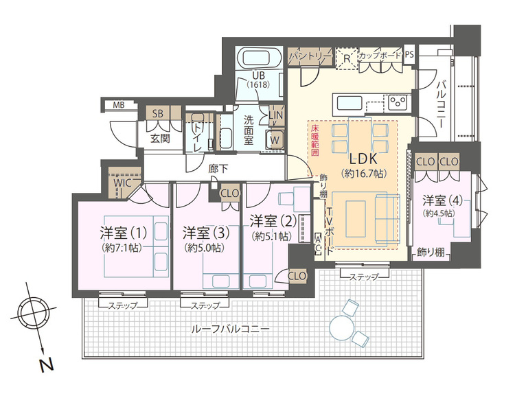その他 4LDK、専有面積86.47m2、バルコニー面積6.76m2