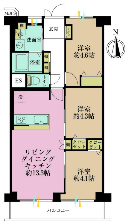 その他 3LDK、専有面積61.6m2、バルコニー面積6.72m2