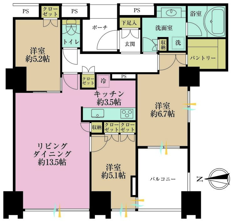 その他 3LDK、専有面積80.02m2、バルコニー面積5.2m2