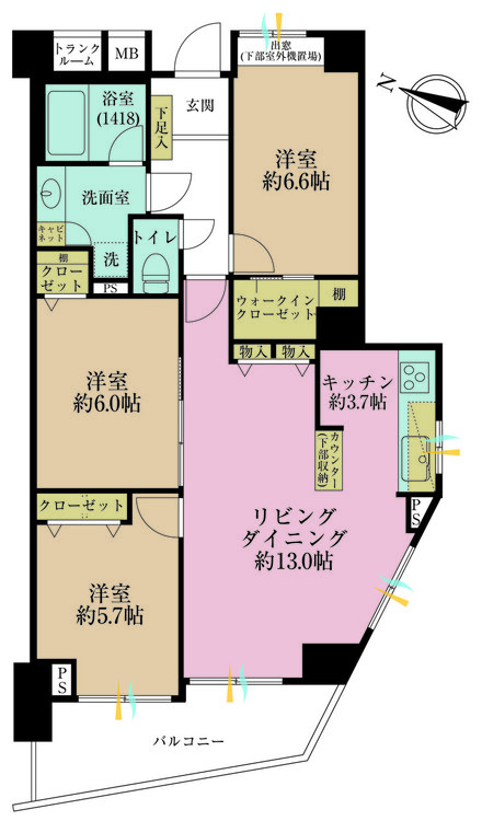 その他 3LDK、専有面積77.71m2、バルコニー面積8.5m2