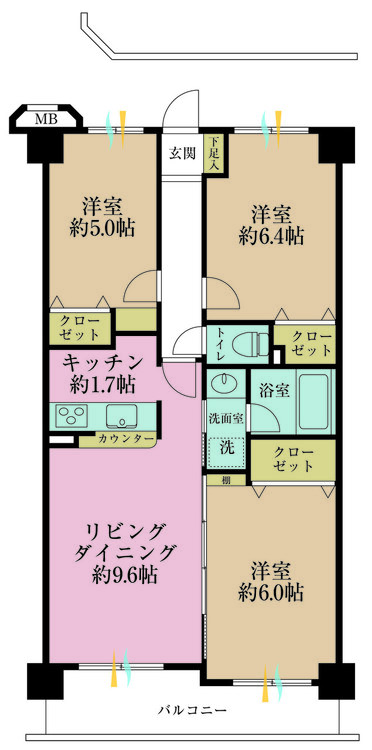その他 3LDK、専有面積62.9m2、バルコニー面積8.51m2