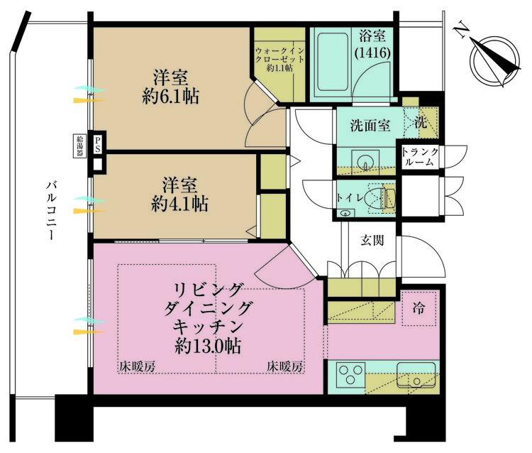 その他 2LDK、専有面積55.99m2、バルコニー面積12.48m2
