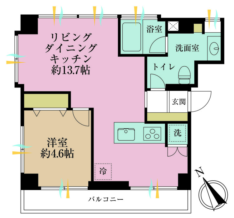 その他 1LDK、専有面積42.81m2、バルコニー面積5.67m2