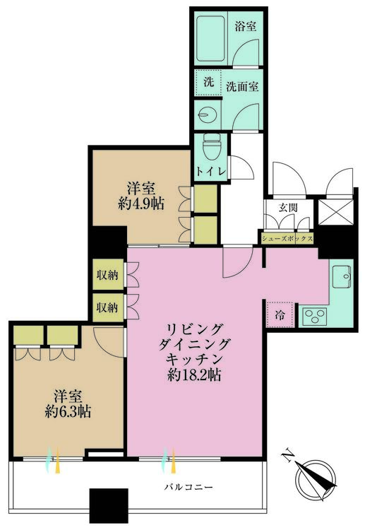 その他 2LDK、専有面積67.98m2、バルコニー面積7.61m2