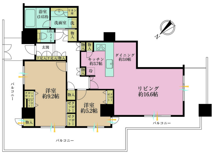 その他 2LDK、、専有面積88.21m2、バルコニー面積34.87m2