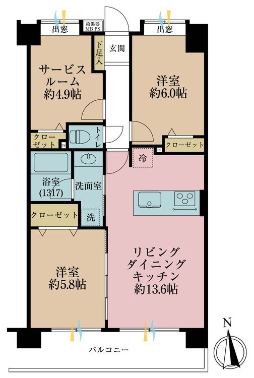 その他 2LDK+S（納戸）、専有面積64.17m2、バルコニー面積8.83m2