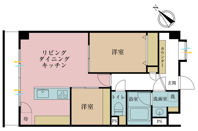 その他 2LDK、専有面積52.8m2、バルコニー面積5.19m2