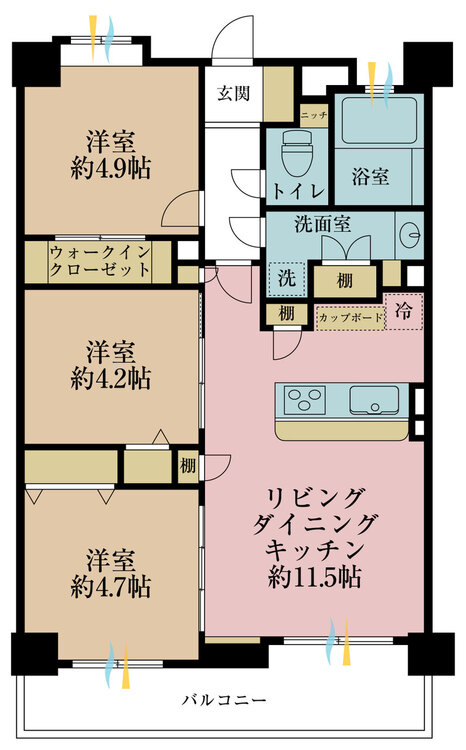その他 3LDK、専有面積58.08m2、バルコニー面積7.08m2