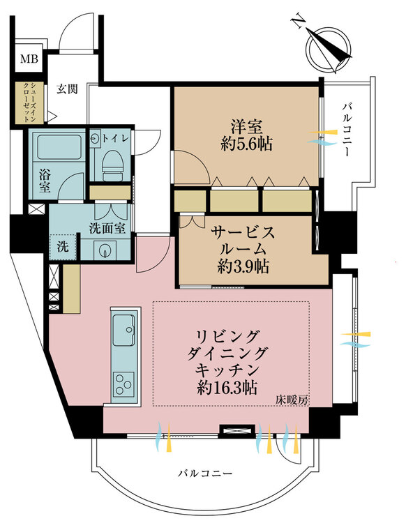 その他 1LDK+S（納戸）、専有面積61.84m2、バルコニー面積11.54m2