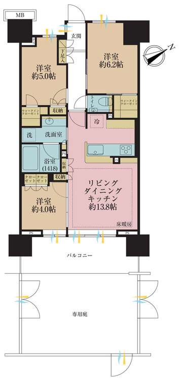 その他 3LDK、専有面積65.5m2、バルコニー面積12.2m2