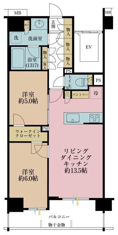 その他 2LDK、専有面積59.21m2、バルコニー面積8.91m2
