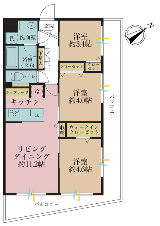 その他 3LDK、専有面積53.9m2、バルコニー面積19.63m2