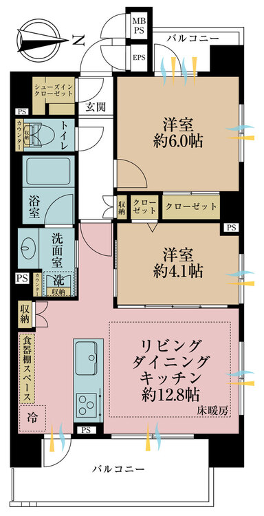 その他 2LDK、専有面積53.82m2、バルコニー面積11.94m2