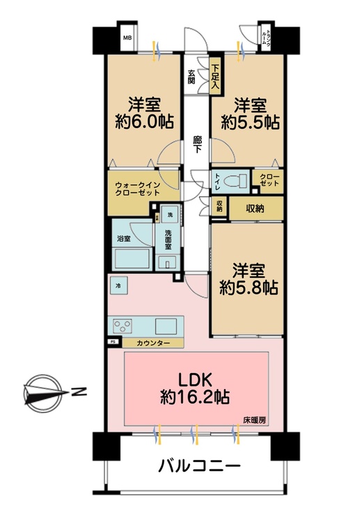 その他 3LDK、専有面積76.64m2、バルコニー面積10.5m2