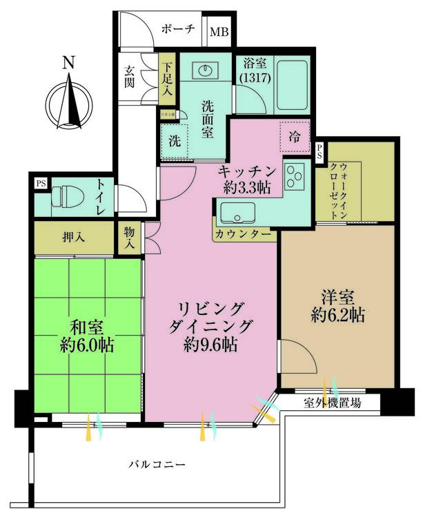 その他 2LDK、専有面積60.52m2、バルコニー面積10.35m2