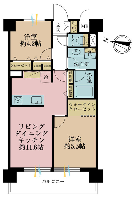 その他 2LDK、専有面積50.22m2、バルコニー面積7.56m2