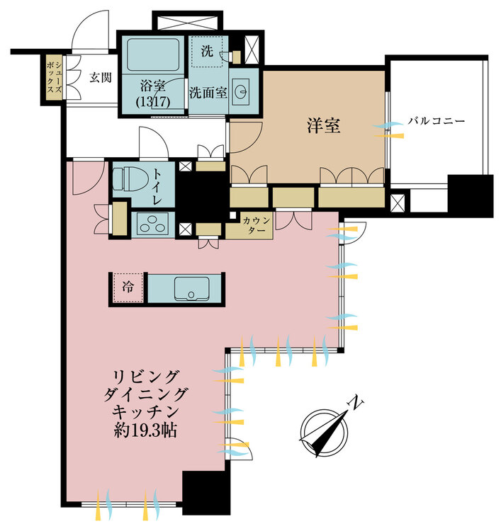 その他 1LDK、専有面積57.63m2、バルコニー面積7.18m2