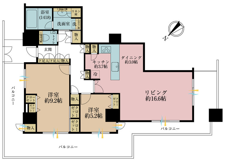 その他 2LDK、専有面積88.21m2、バルコニー面積34.87m2