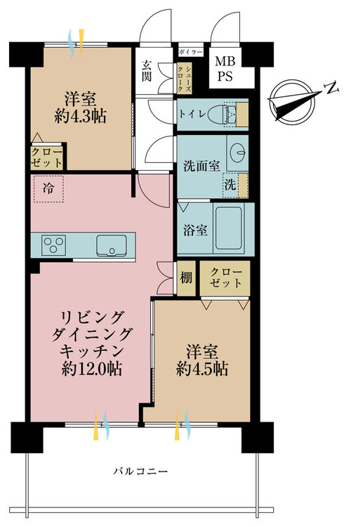 その他 2LDK、専有面積48.6m2、バルコニー面積8.1m2