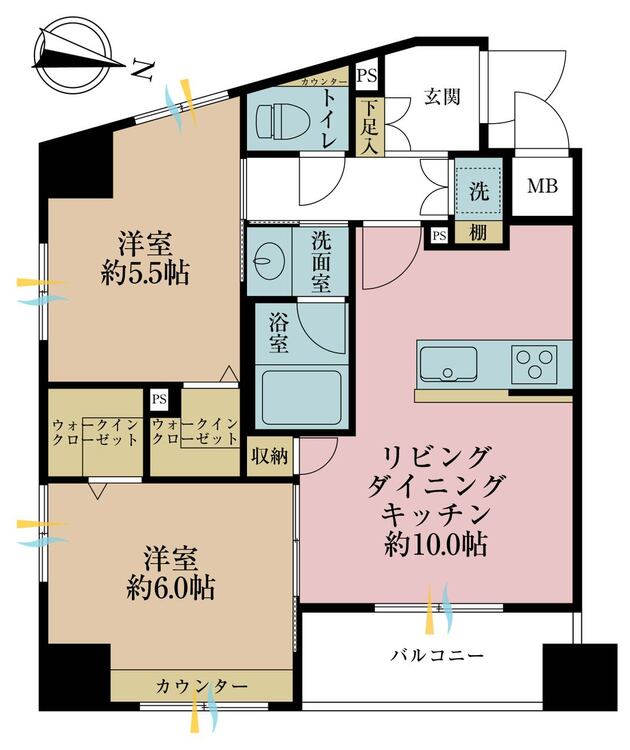 その他 2LDK、専有面積51.15m2、バルコニー面積4.37m2