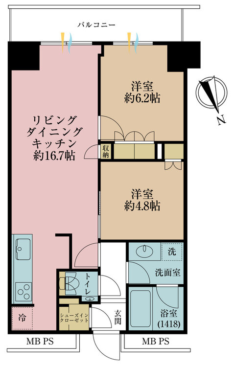 その他 2LDK、専有面積59.29m2、バルコニー面積7.21m2