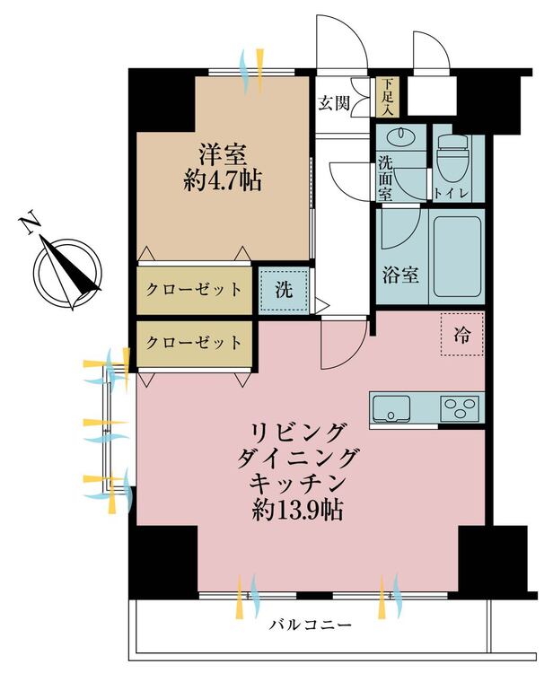 その他 1LDK、専有面積45.92m2、バルコニー面積5.6m2