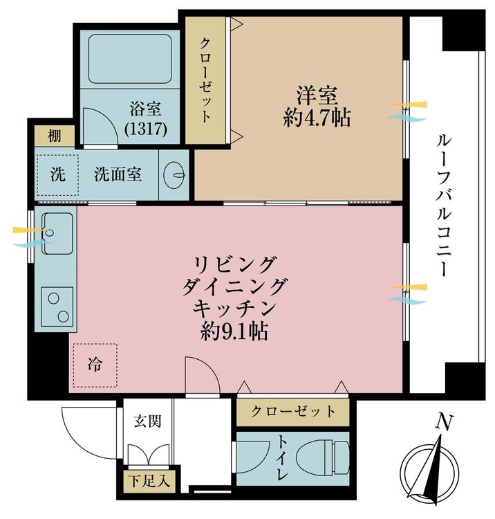 その他 1LDK、専有面積35.5m2、バルコニー面積5.5m2