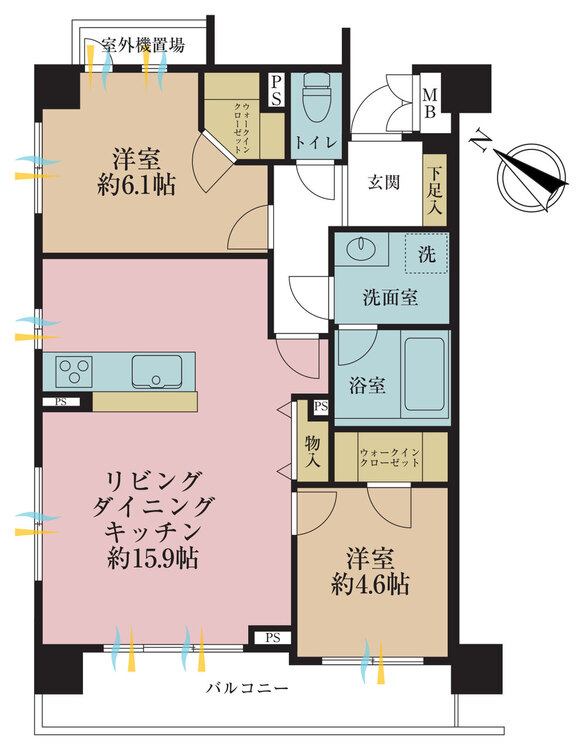 その他 2LDK、専有面積61.65m2、バルコニー面積8.64m2