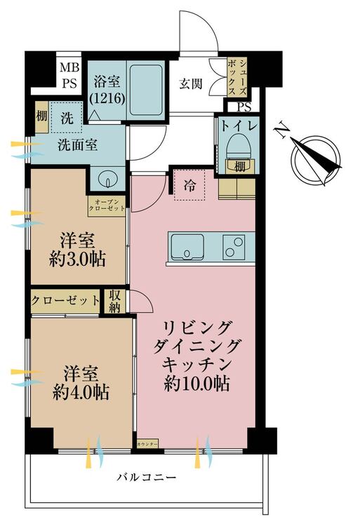 その他 2LDK、専有面積42.5m2、バルコニー面積5.5m2