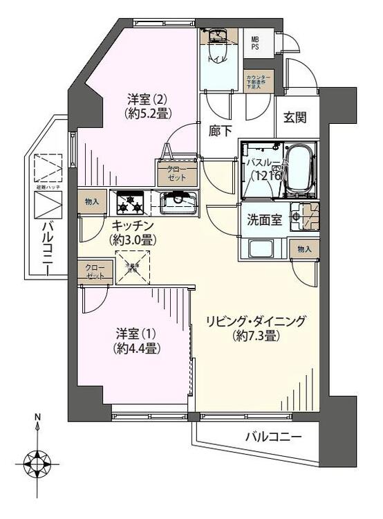 その他 2LDK、専有面積44.98?、バルコニー面積5.56?