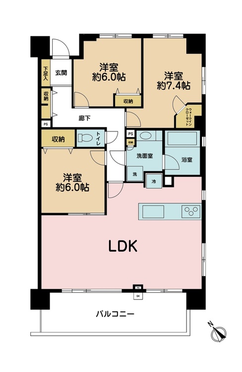 その他 3LDK、専有面積90.57m2、バルコニー面積19.5m2