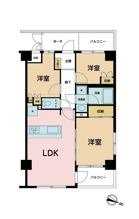 その他 3LDK、専有面積57.95m2、バルコニー面積4.05m2