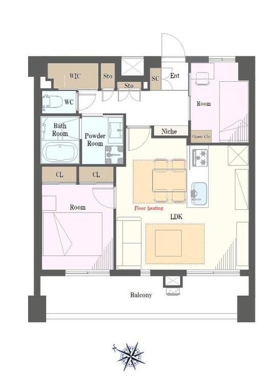 その他 2LDK、専有面積55.71?、バルコニー面積9.9?