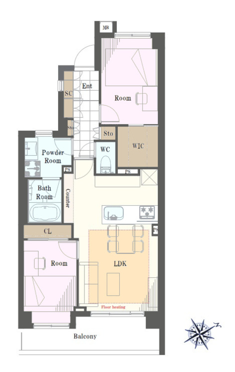 その他 2LDK、専有面積55.98m2、バルコニー面積8.55m2