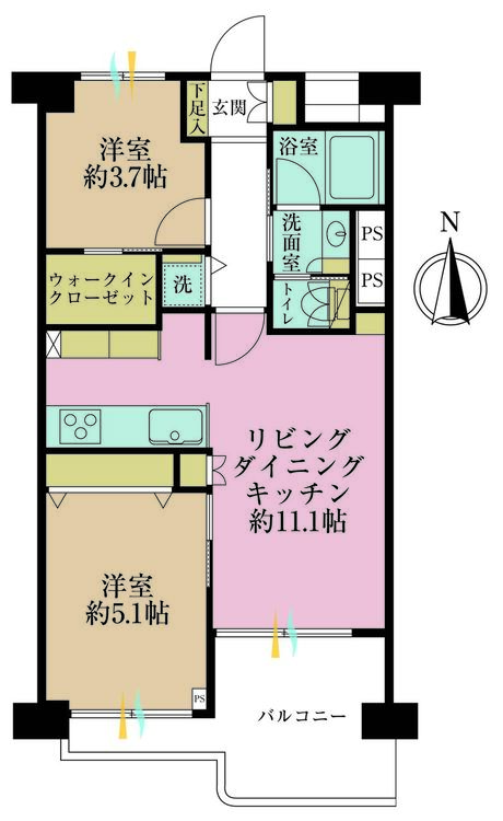 その他 2LDK、専有面積50.49m2、バルコニー面積6.56m2