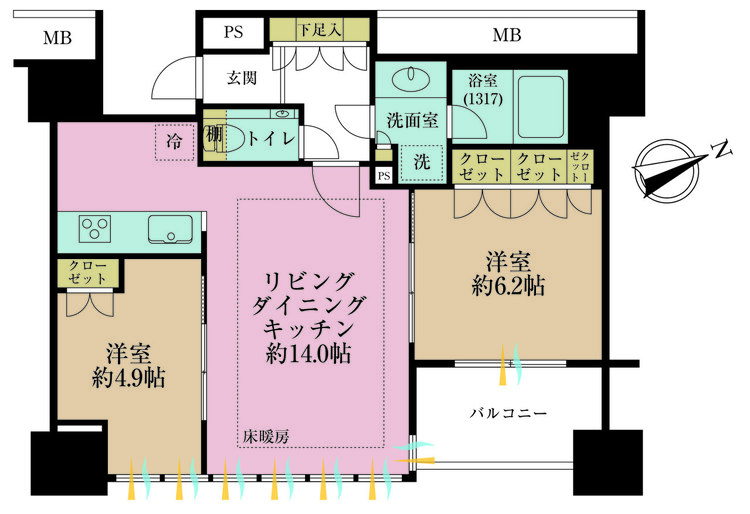 その他 2LDK、専有面積57.86m2、バルコニー面積6m2