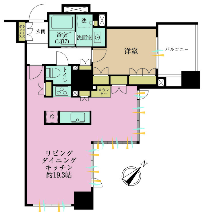 その他 1LDK、専有面積57.63m2、バルコニー面積7.18m2