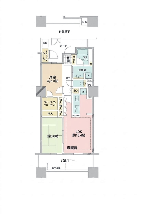 その他 2LDK、専有面積64.66m2、バルコニー面積10.7m2