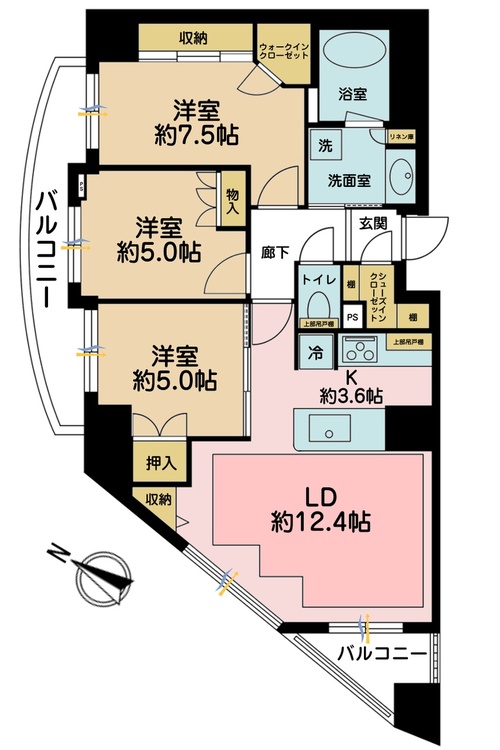 その他 3LDK、専有面積74.03m2、バルコニー面積11.61m2
