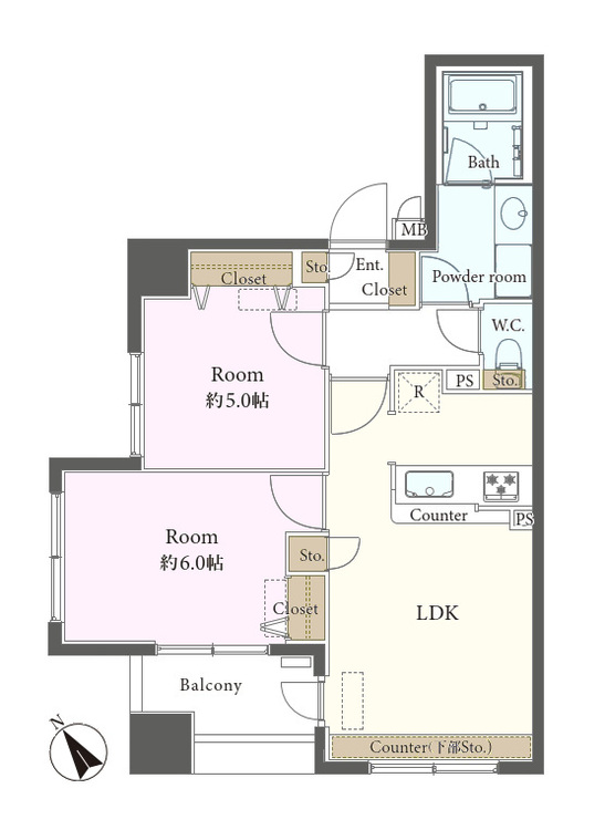 その他 2LDK、専有面積51.61m2、バルコニー面積5m2