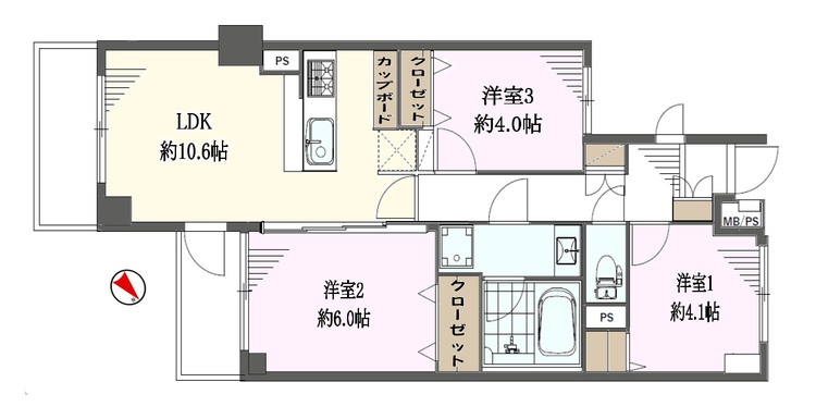 その他 3LDK、専有面積58.71m2、バルコニー面積6.84m2
