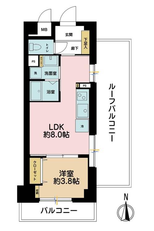 その他 1LDK、専有面積29.7m2、バルコニー面積3.3m2