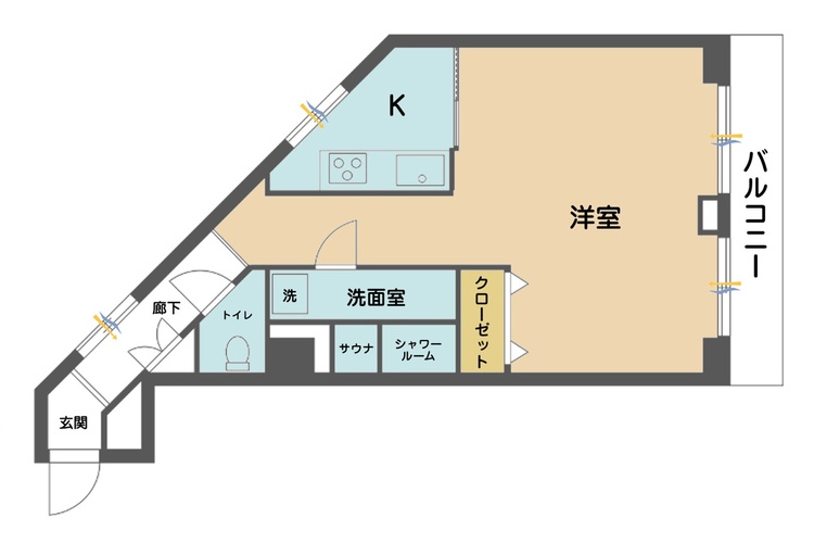 その他 1K、専有面積46.6m2、バルコニー面積5.67m2