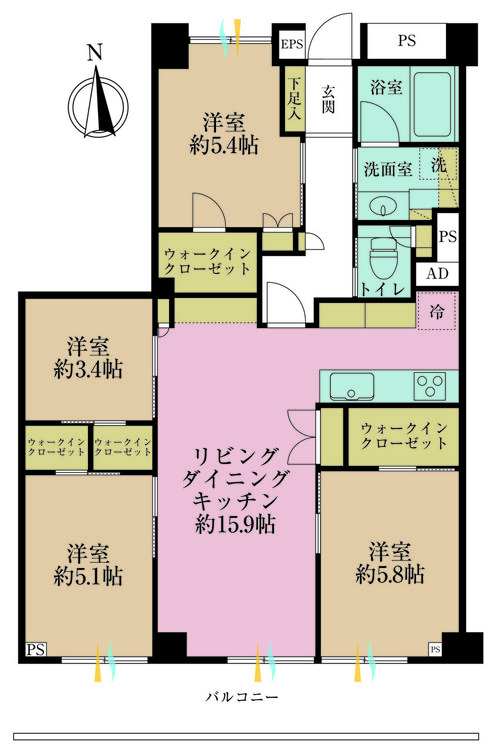 その他 4LDK、専有面積84.42m2、バルコニー面積11.76m2