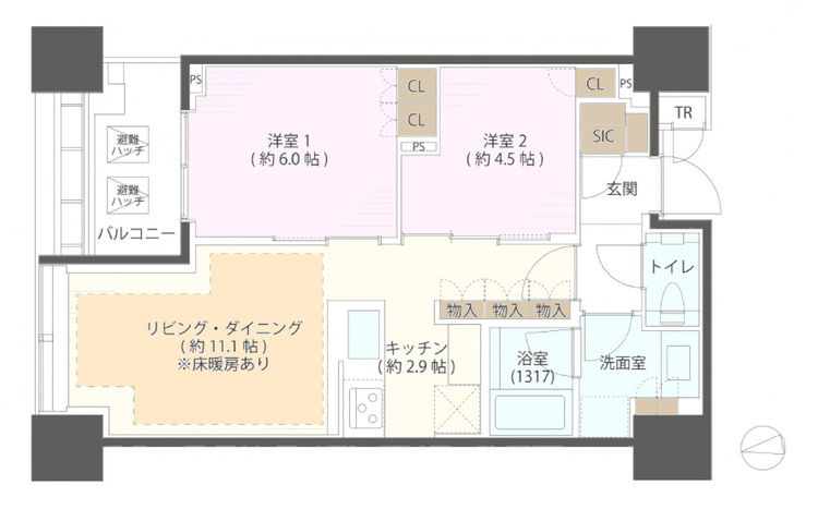 その他 2LDK、専有面積55.89m2、バルコニー面積6.4m2