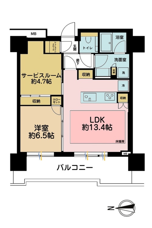 その他 1LDK+S（納戸）、専有面積55.48m2、バルコニー面積12.13m2